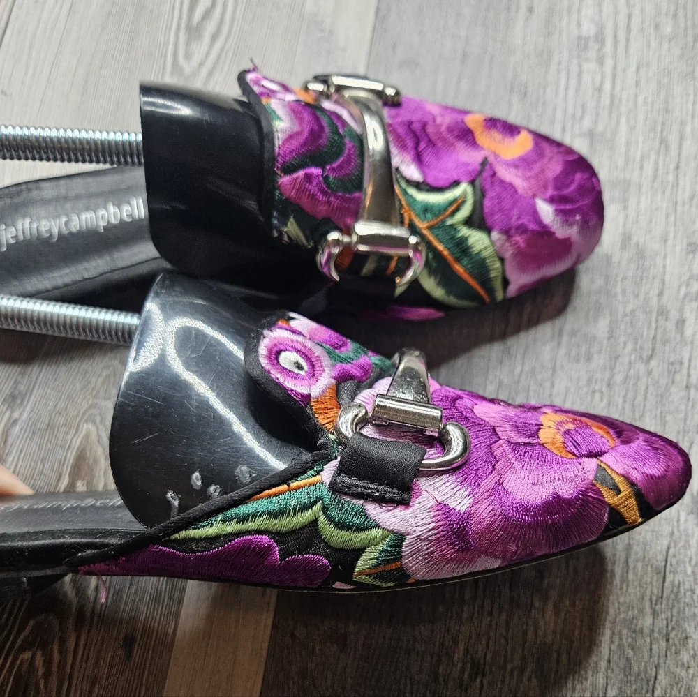 Jeffrey Campbell Mules Size 6 Purple Ravis Embroidered Floral - Picture 5 of 10